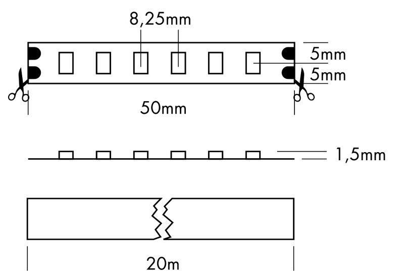 LED Streifen 600 CC 24VDC 192W 19200K Rolle 20m